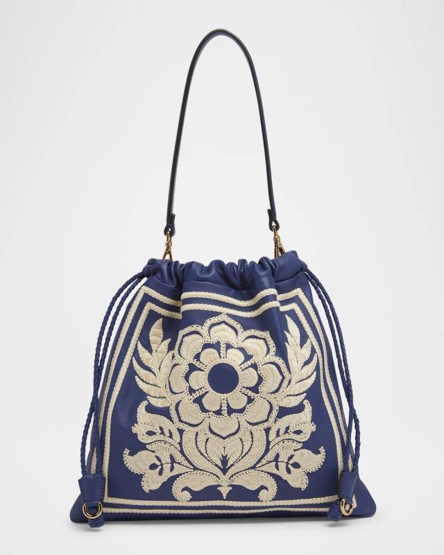 Kalispera Flower Embroidered Leather Shoulder Bag